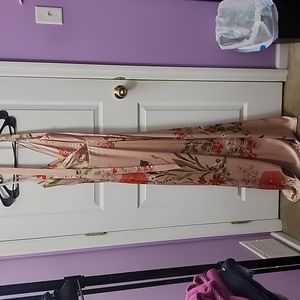 Lulus Still the One Blush Pink Floral Print Satin Maxi Dress M